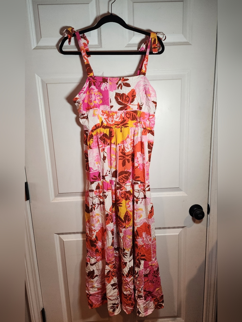Japna Colorful Floral Maxi Dress in Pink, Yellow & Brown Large